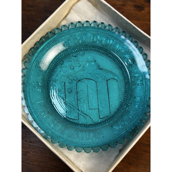 Vintage Pairpoint Glass Cup Plate Turquoise New Bedford Preservation Society MA - Picture 2 of 7